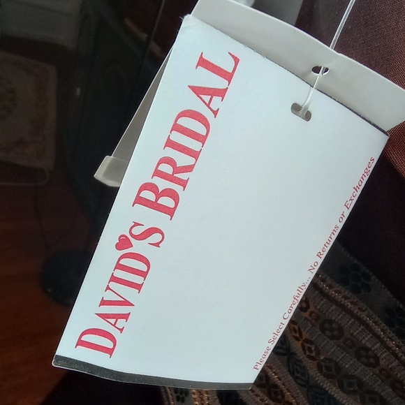 REDUCED! David's Bridal NWT Brown Strapless Sheath Brocade Bodice Copper Trim - Picture 11 of 16